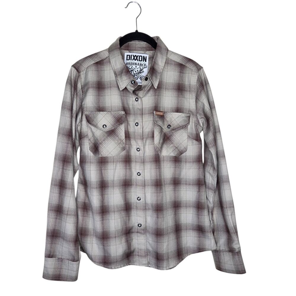 Dixxon Ordinance D-Tech Plaid Flannel Shirt Brown Khaki Women's Medium